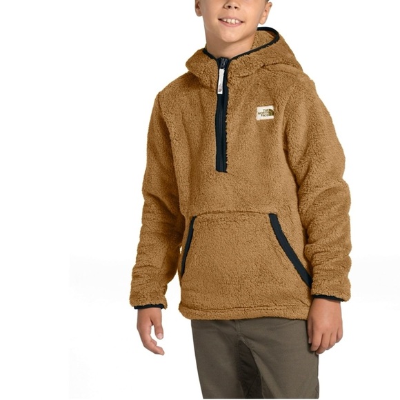 The North Face Other - The North Face Campshire Teddy Brown Sherpa Half Zip Hooded Fleece Boys L 14/16